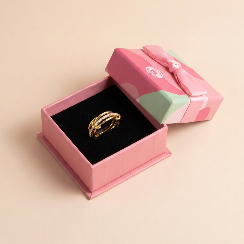 Triple Band Pavé Ring – 925 Sterling Silver, Gold Plated - Close Up | Pinky Promise