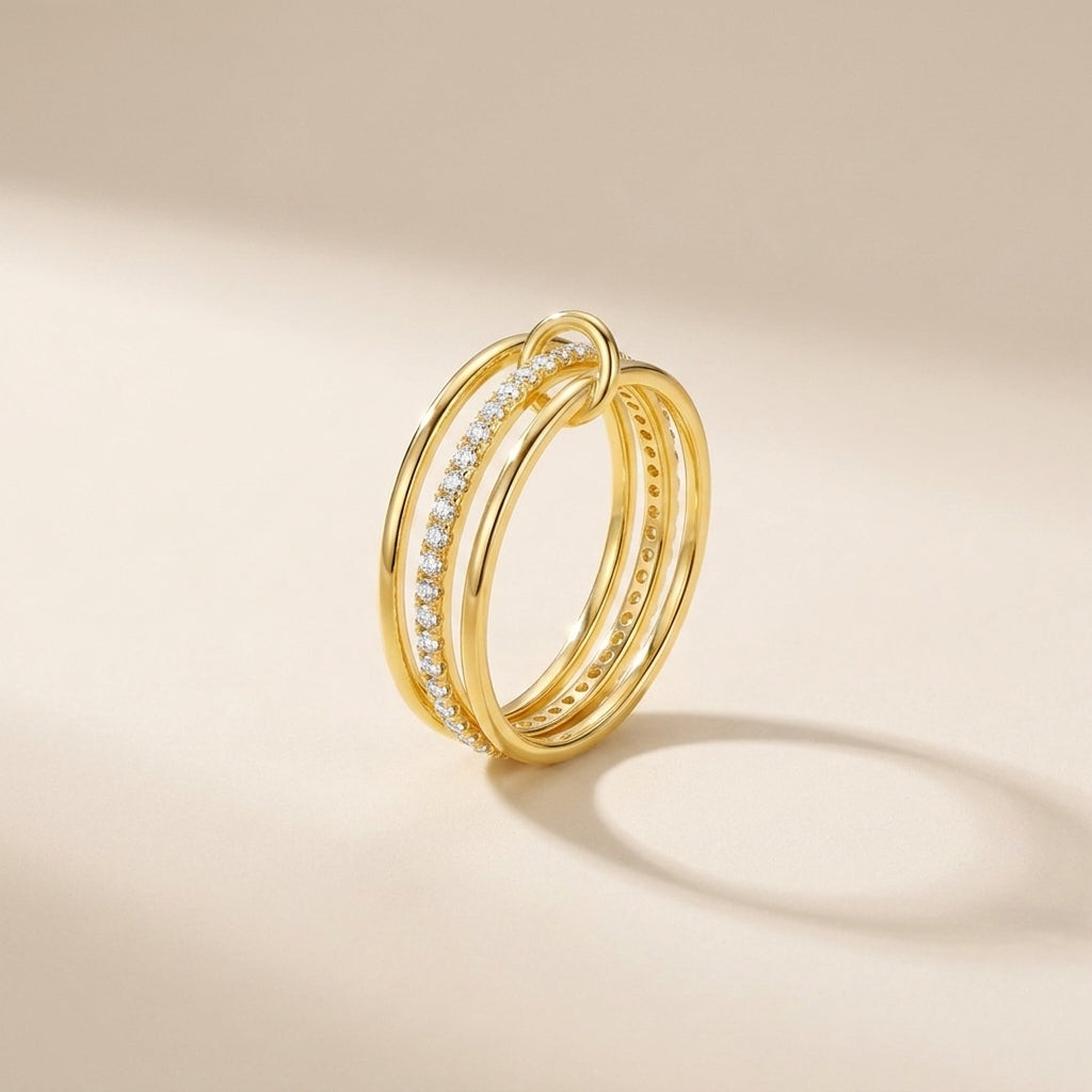 Buy Triple Band Pavé Ring – 925 Sterling Silver, Gold Plated at Pinky Promise