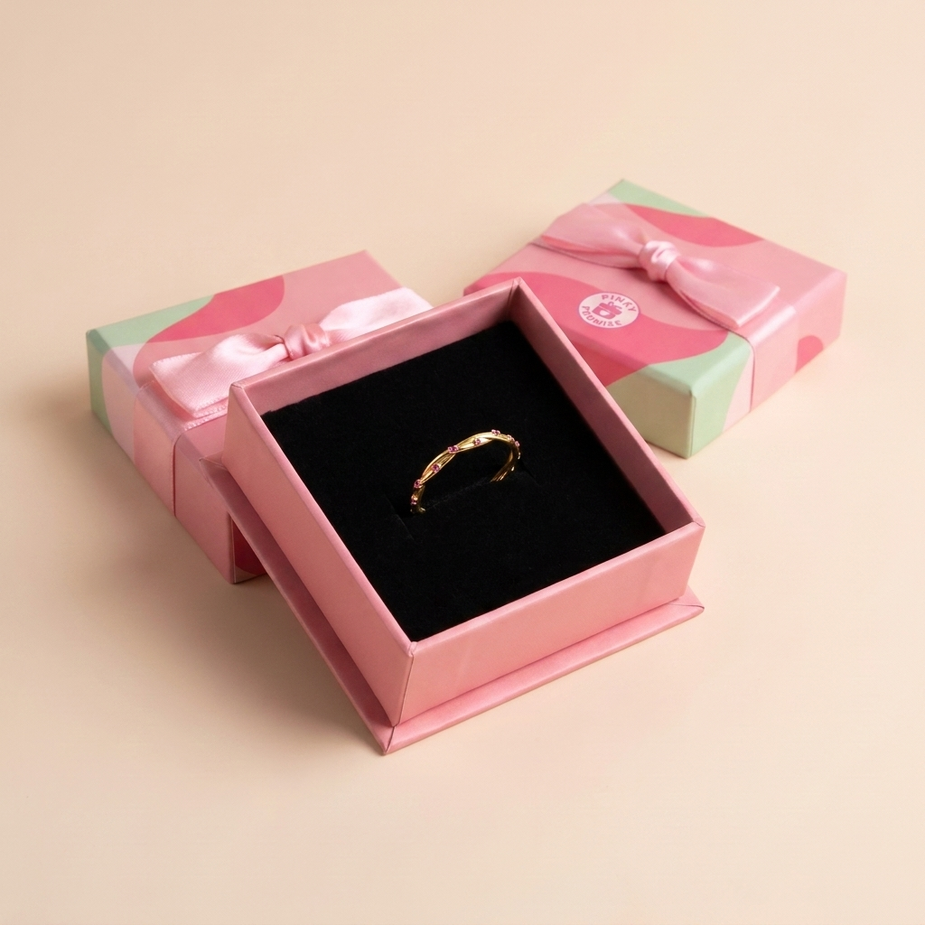 Twisted Vine Pink Stone Ring – 925 Sterling Silver, Gold Plated - Close Up | Pinky Promise