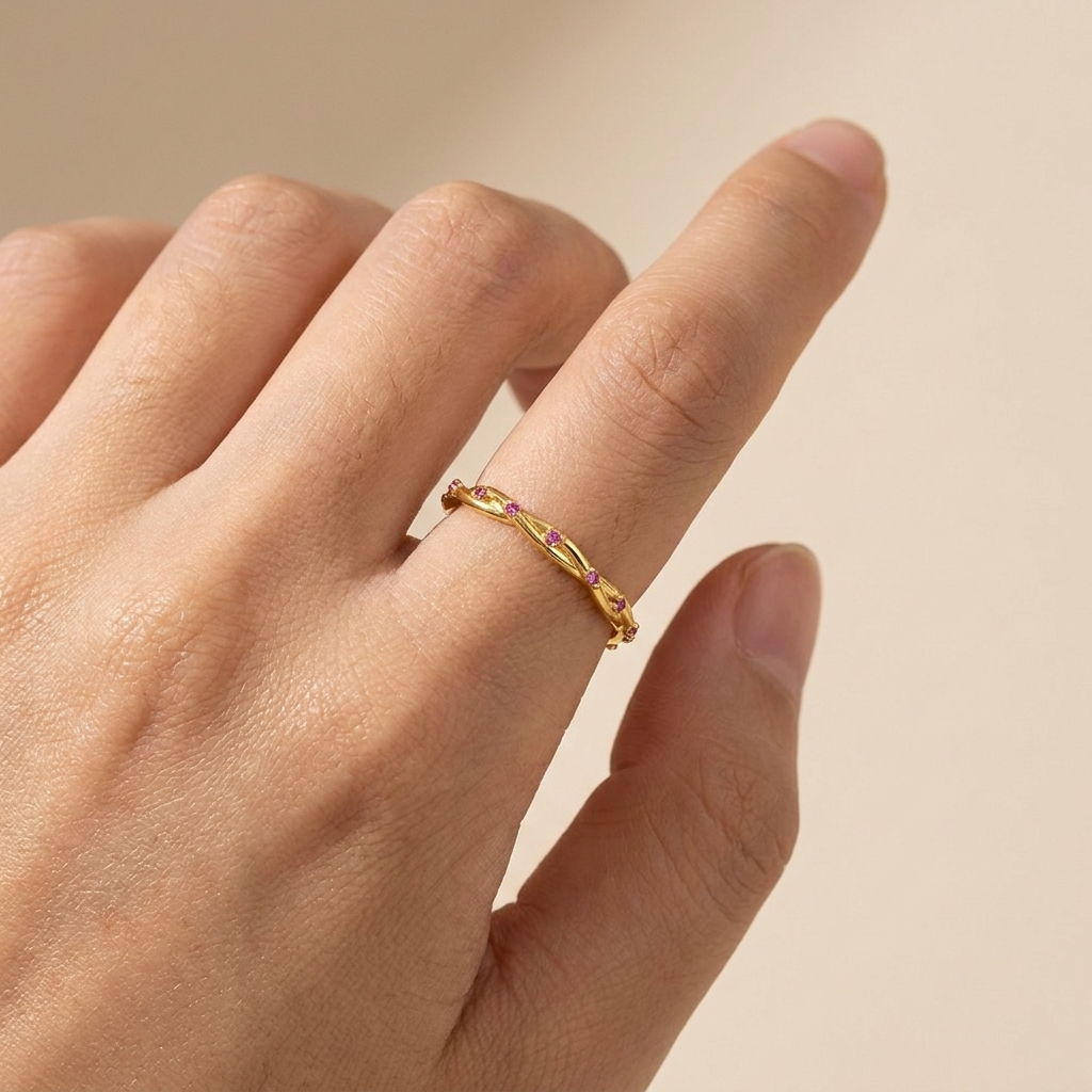 Buy Twisted Vine Pink Stone Ring – 925 Sterling Silver, Gold Plated - Rings at Presentopia - View 2